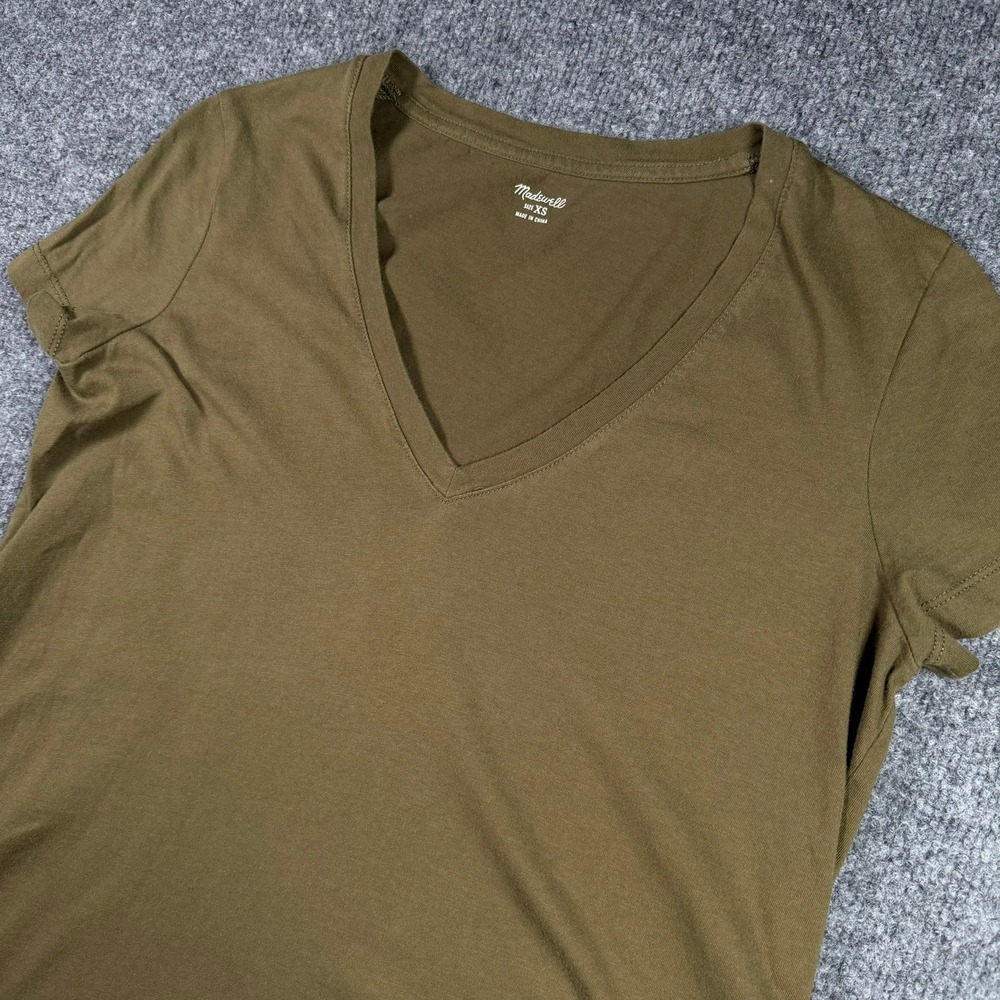 Madwell T-Shirt Dress Womens XS Olive Green V-Neck Short Sleeve Mini Cotton